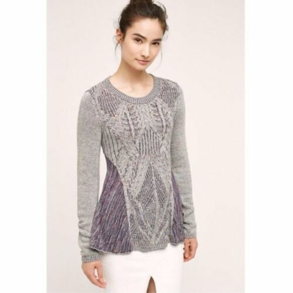 ANTHROPOLOGIE MOTH Anita Mixed Cable Knit Swing Sweater Purple